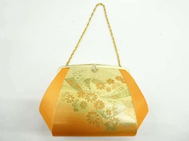 リサイクル　束ね熨斗に花模様織出し和装バッグ